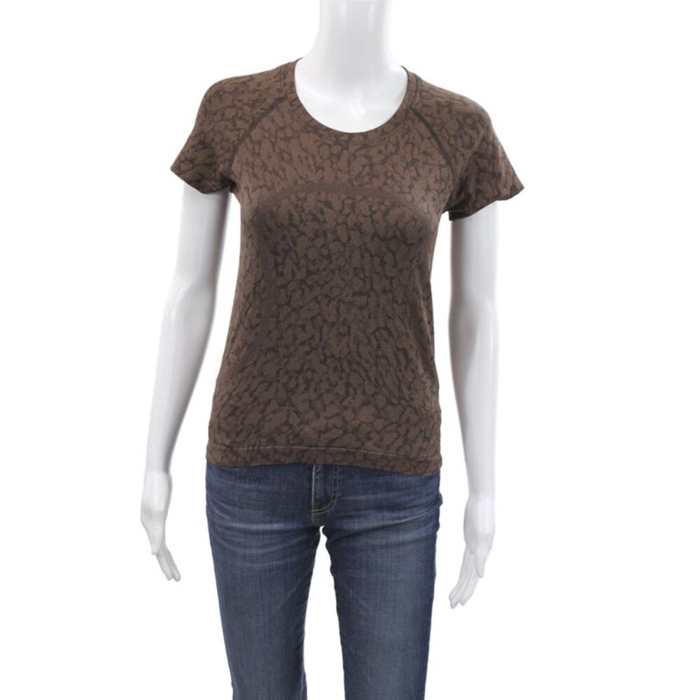 Lululemon Womens Brown Animal Print Scoop Neck Short Sleeve T-Shirt Size 6